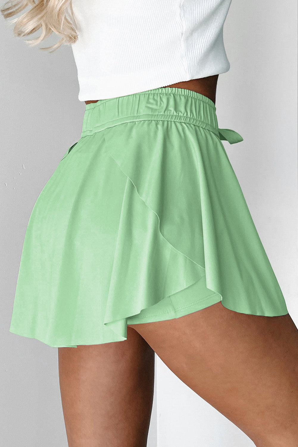 Beige Drawstring High Waist Lined Tennis Skorts